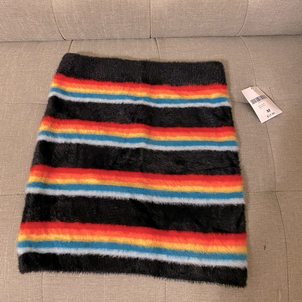 Forever 21 Fuzzy stripped black and multi colored skirt